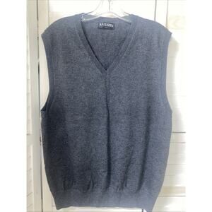 Kallspin Cashmere Wool Blend Sweater Vest Men’s Large V Neck Gray Pullover